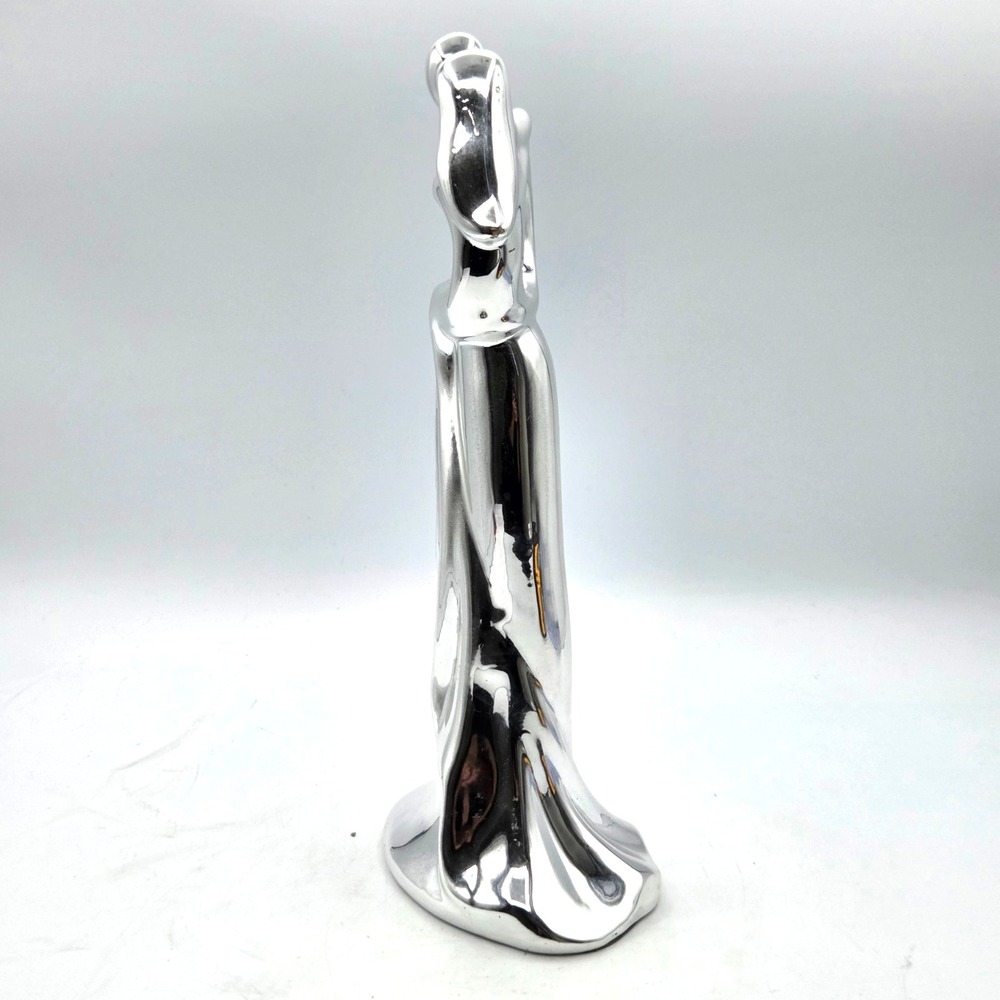 Art Deco‎ Ceramic Hugging Couple Sculpture with Polished Silver Chrome Finish - Picture 5 of 7